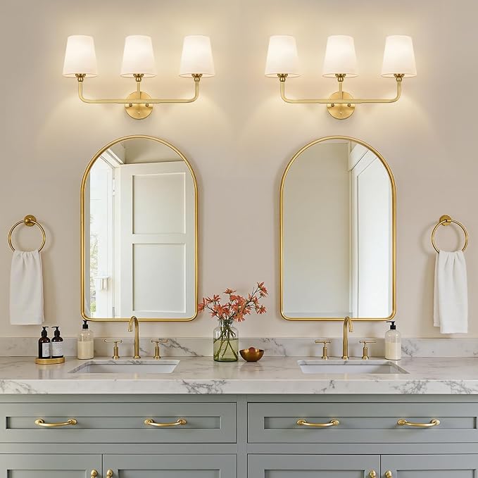 MOKATNG Bathroom Light Fixtures, 3-Light Brushed Gold Vanity Lights, Bathroom - Image 5