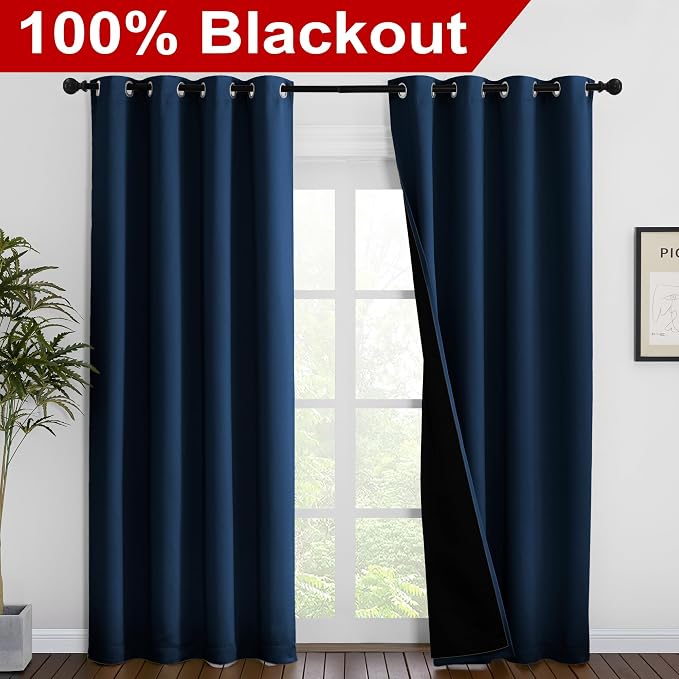 NICETOWN Moroccan Blue Full Shade Curtain Panels, Pair of Energy Smart & Noise - Image 2