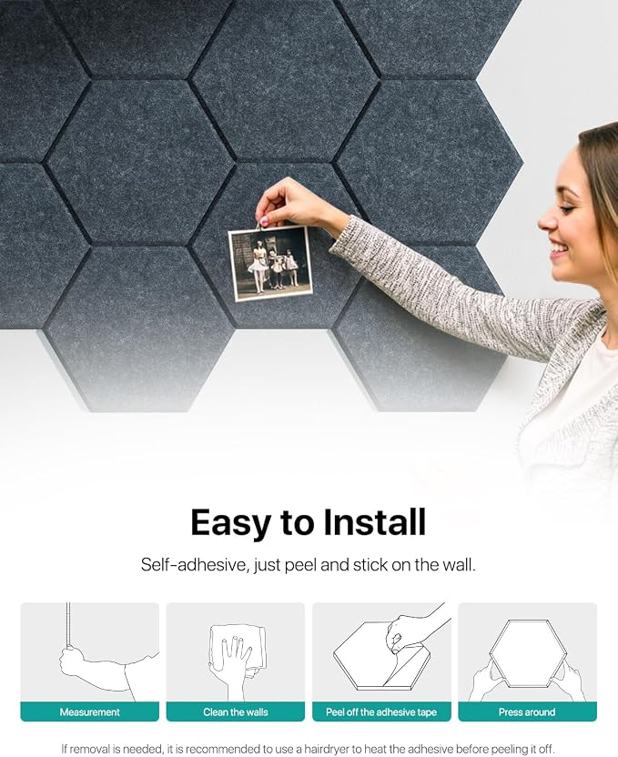 Soundsbay Acoustic Panels, 18 Pack Hexagon Soundproof Wall Panels High Density - Image 8