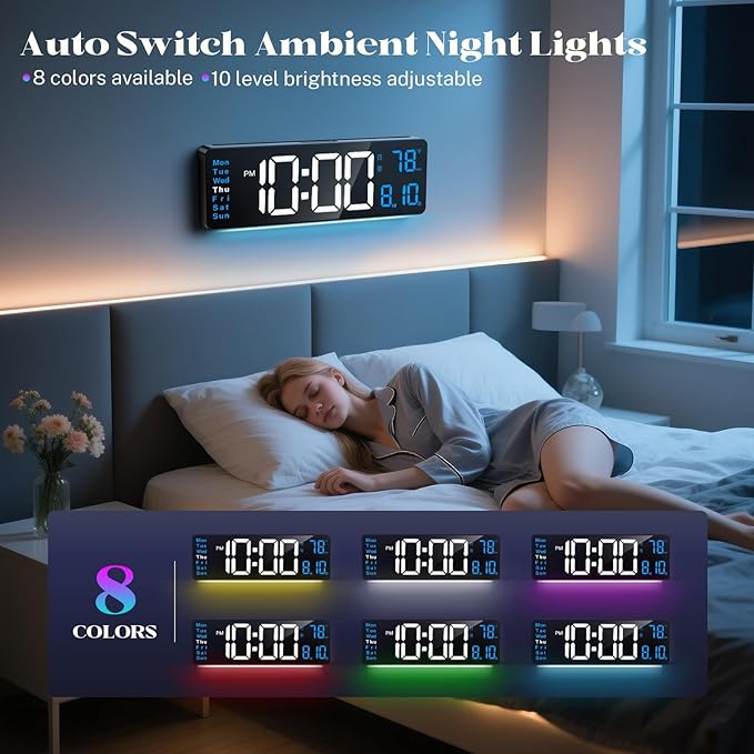 Digital Wall Clocks for Classroom, Temperature, Night Light for Living Room - Image 4