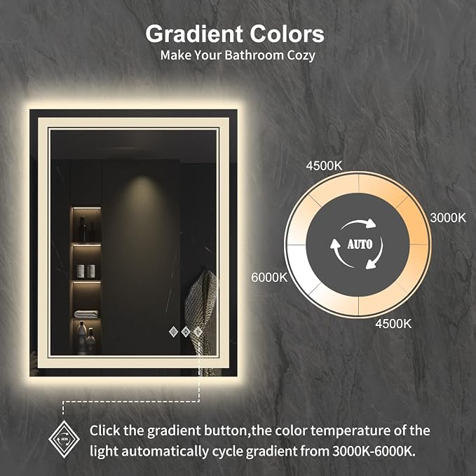 LED Bathroom Mirror, 24x32 Inch Gradient Front and Backlit LED Mirror - Image 3