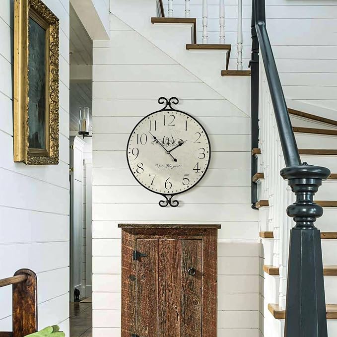 Farmhouse Wall Clock, 17H×13.4D Inch, Wrought Iron Frame - Image 6