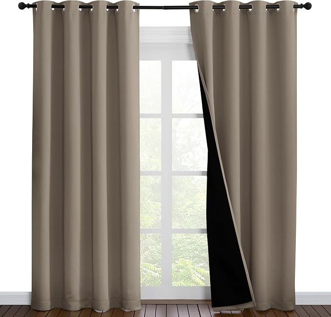 NICETOWN Taupe Full Shade Curtain Panels, Pair of Energy Smart & Noise Blocking by NICETOWN