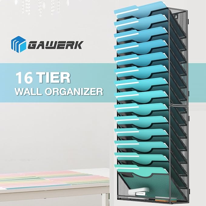 Gawerk 15-Tier Wall File Organizer Hanging Wall File Holder Wall Mount Paper - Image 5
