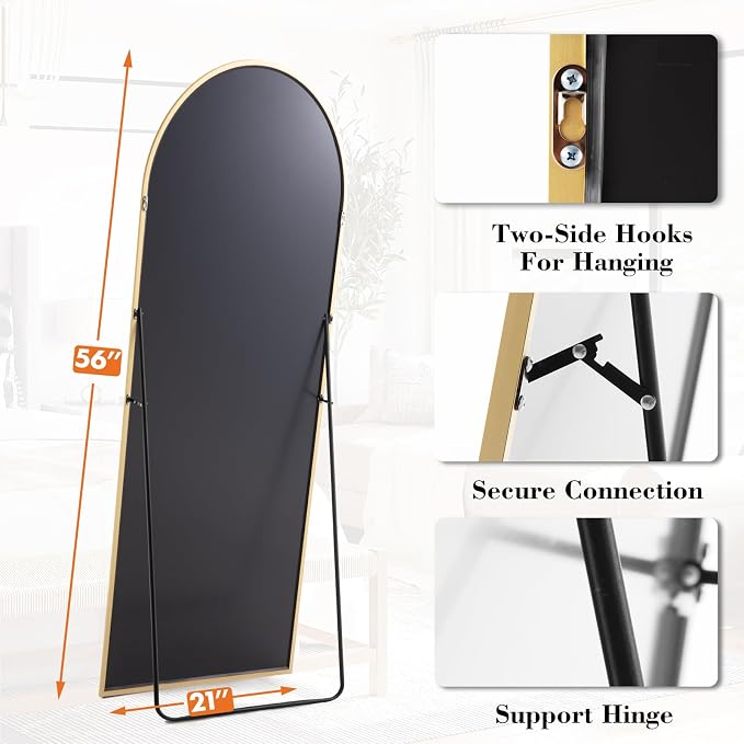 Sweetcrispy 56"x21" Arched Full Length Mirror, Leaning or Standing Full Body - Image 5