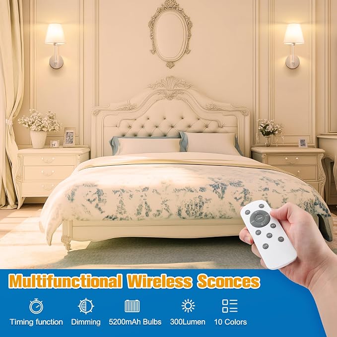 NIORSUN 14.5 inch Battery Operated Wall Sconce Set of 2, Brushed Nickel - Image 2