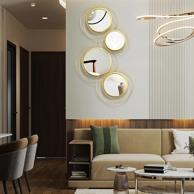 Hicarer 4 Pcs Decorative Wall Mirror Round Modern Circle Mounted Mirror Metal - Image 4