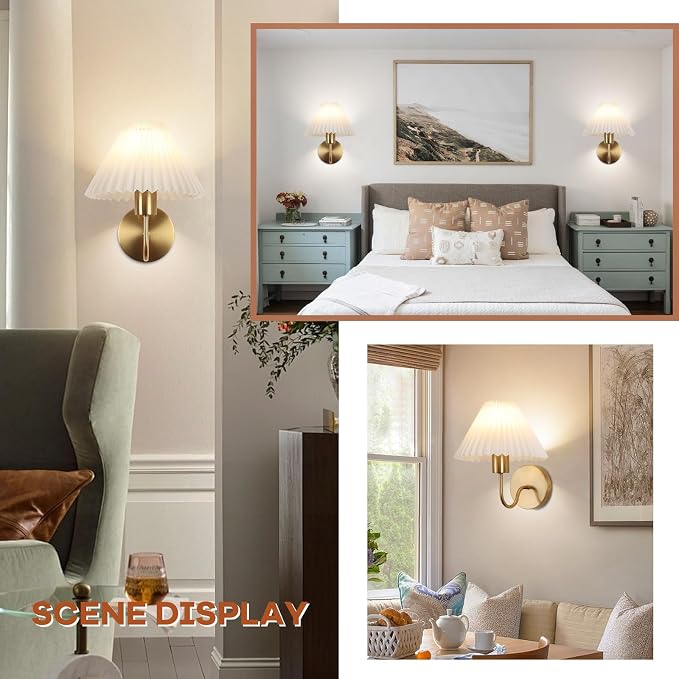 Wireless Wall Sconce Sets of 2, Pleated Shades Rechargeable Battery Operated - Image 7
