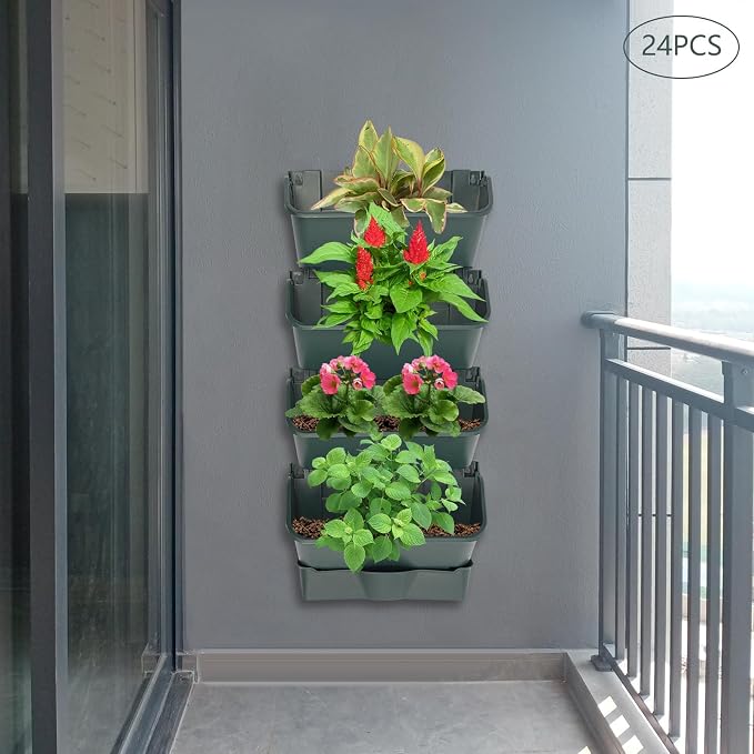 Vertical Wall Planter with 24 Pots, Hanging Garden Plant Flowerpot Holder - Image 3