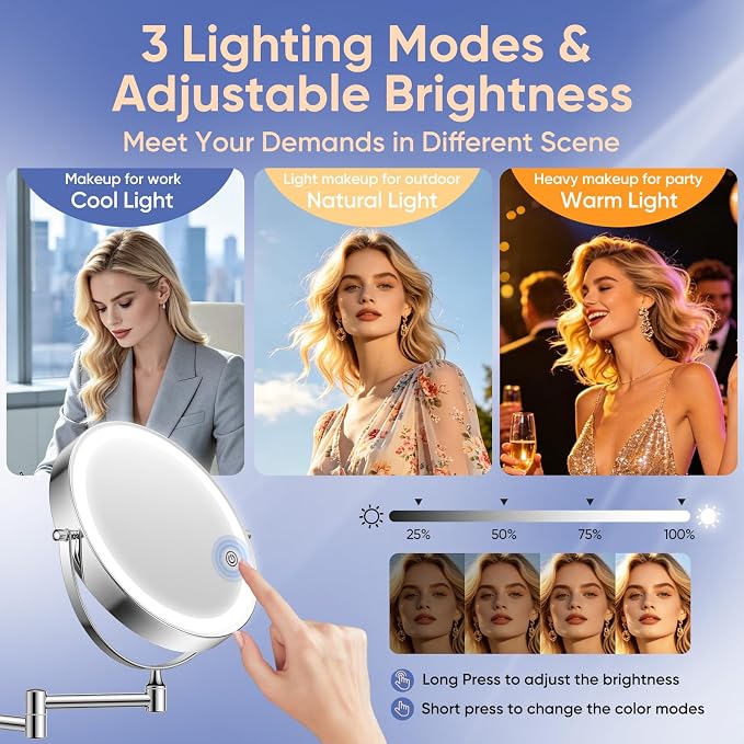FUNTOUCH 9" Wall Mounted Makeup Mirror - Image 4