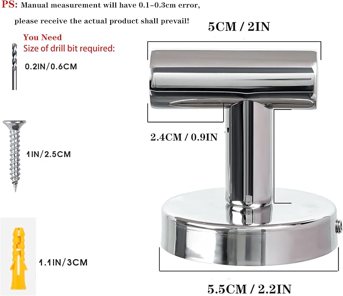 4 Pack Bath Towel Hooks, Wall Mount Towel Holder Chrome Finish Towel Rack - Image 3