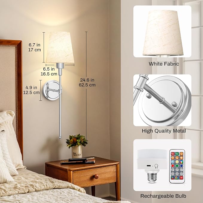 DORESshop Battery Operated Wall Sconce Set of 2, 7 Color Wireless Wall Light - Image 7