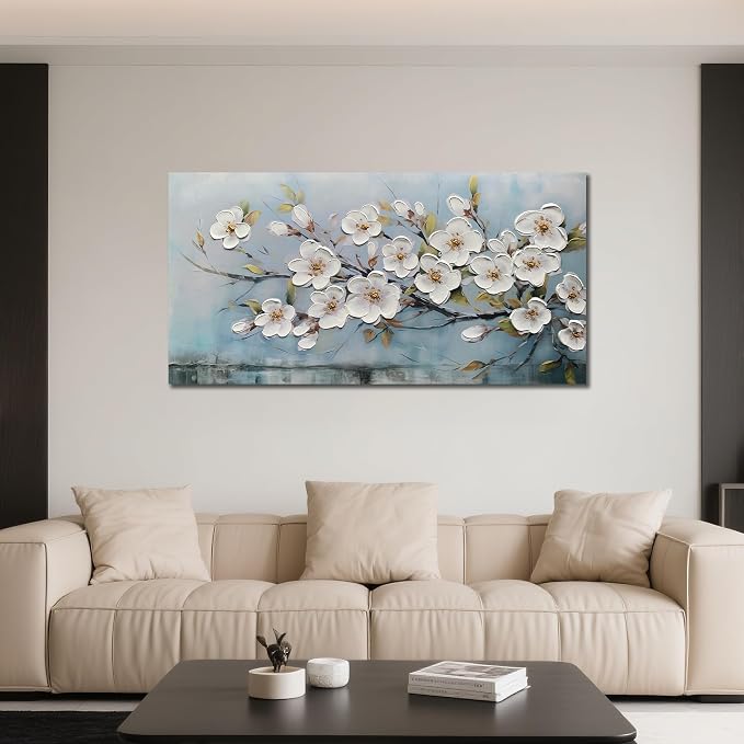 Anolyfi White Textured Flowers Wall Art - Image 3