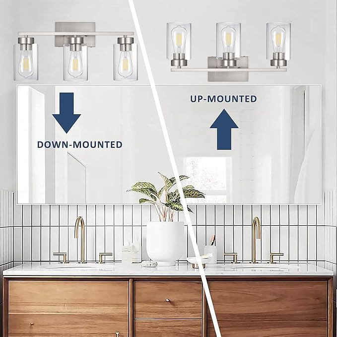 3-Light Bathroom Vanity Light, Modern Brushed Nickel Wall Lights - Image 5