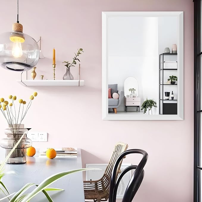 Amorho Bathroom Mirror, 24 X32 Inch White Thick Metal Framed Wall Mirrors - Image 5