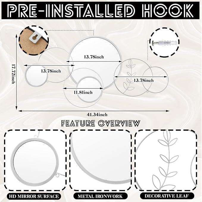Hicarer Wall Mirror Decorative 41.34'' x 17.72'' Round Modern Metal Wall - Image 3