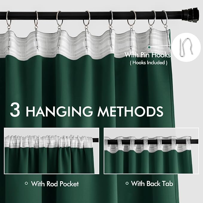 MIULEE Christmas Hunter Green Back Tab Blackout Curtain 96 Inch Long 2 Panels - Image 3