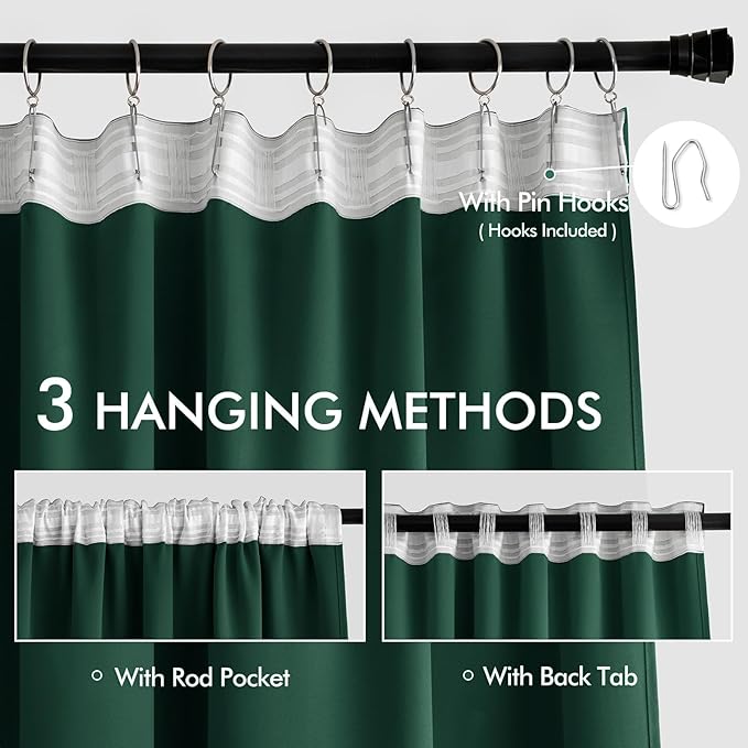 MIULEE Christmas Hunter Green Back Tab Blackout Curtains 102 Inch Long 2 Panels - Image 3