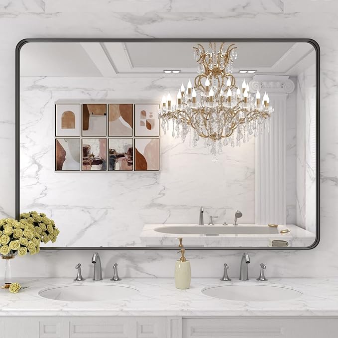 LOAAO 48X30 Inch Black Metal Framed Bathroom Mirror - Image 7