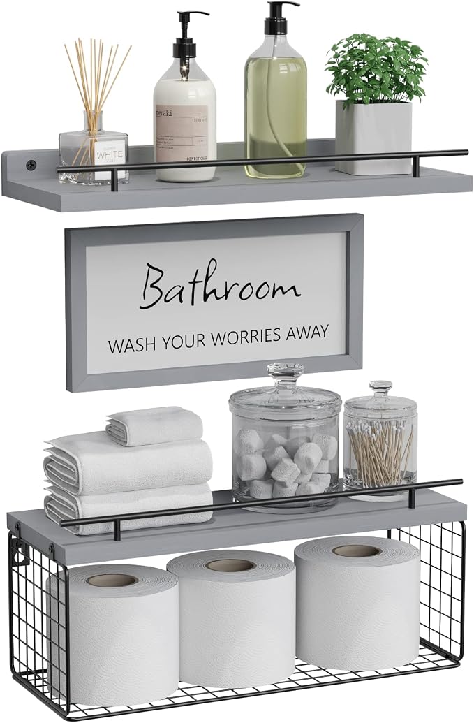 WOPITUES Floating Shelves for Wall Decor Sign, Bathroom Organizers and Storage by WOPITUESOfficial