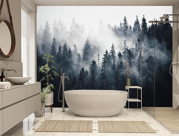 XMPMBM-Foggy Forest Fabric Wallpaper Pine Forest Living Room Bedroom Bathroom - Image 2