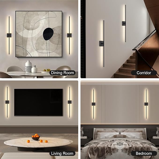 Wall Sconces Set of Two with Remote Control, 39.4 in Dimmable Black Battery - Image 8