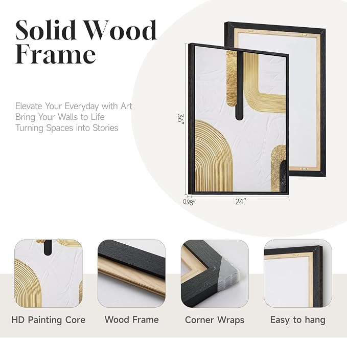Large Framed Gold Abstract Wall Art Set of 2 - Image 5