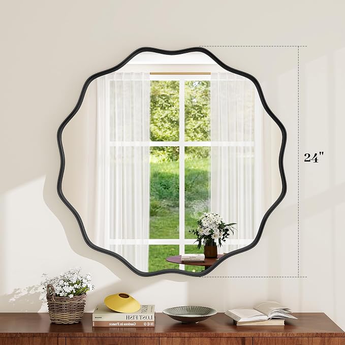 Round Wavy Mirror, 24 Inch Metal Frame Circle Mirror, Round Wall Mounted - Image 5