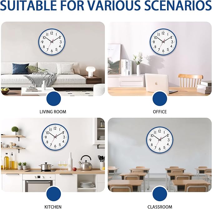 HZDHCLH Wall Clock Blue, Silent Wall Clocks Battery Operated 12 Inch Modern Non - Image 5