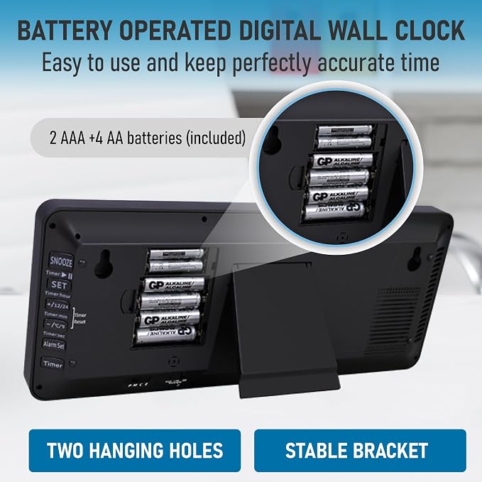 TXL Atomic Clock with Backlight, 14.2" Large Digital Wall Clock Battery Operated - Image 5
