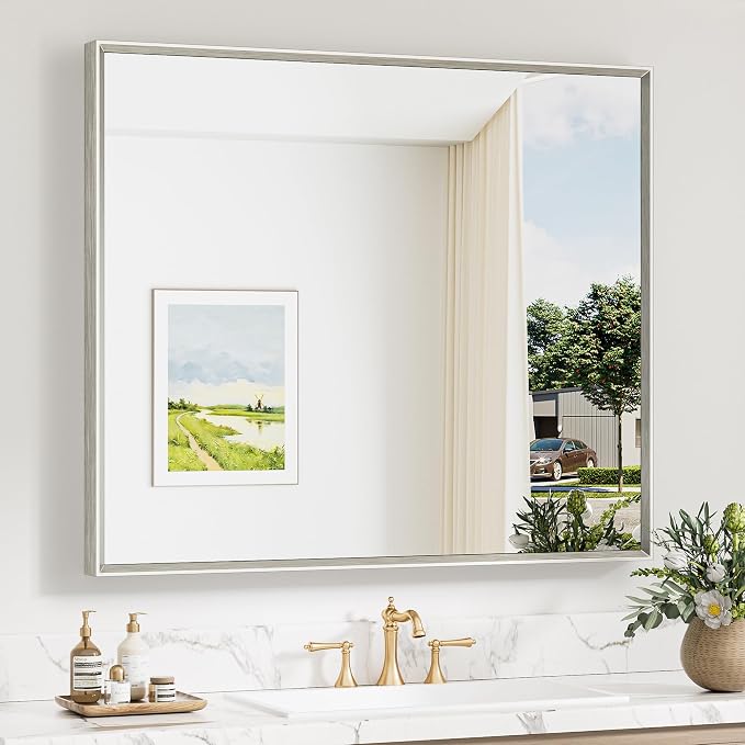 Keonjinn 42 x 36 Inch Brushed Nickel Bathroom Mirrors by Keonjinn