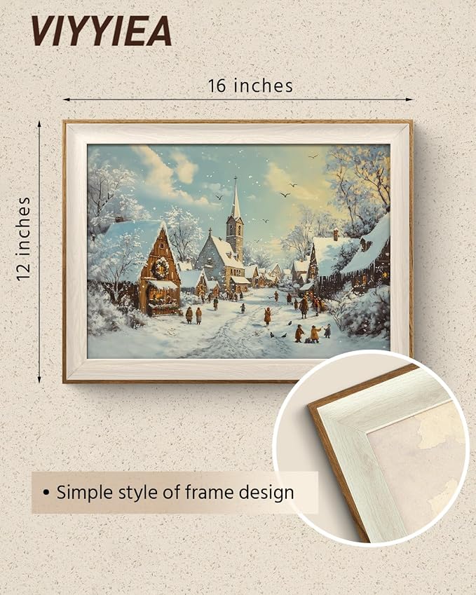 VIYYIEA Winter Framed Wall Art for Living Room, Snow Village Canvas Prints - Image 2