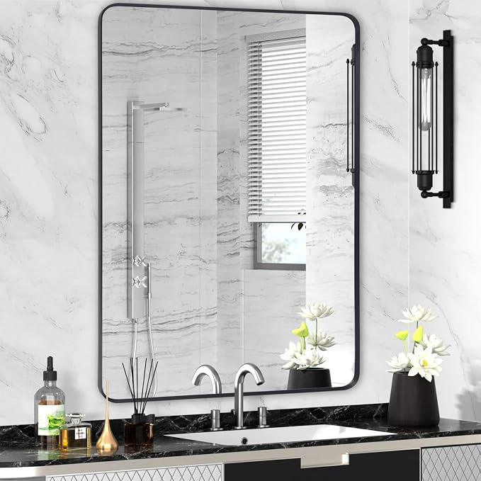 Black Metal Framed Bathroom Mirror by Minuover
