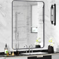 Wall Mount Mirror for Bathroom, Brushed Black Metal Framed Large Rounded Corner by Minuover