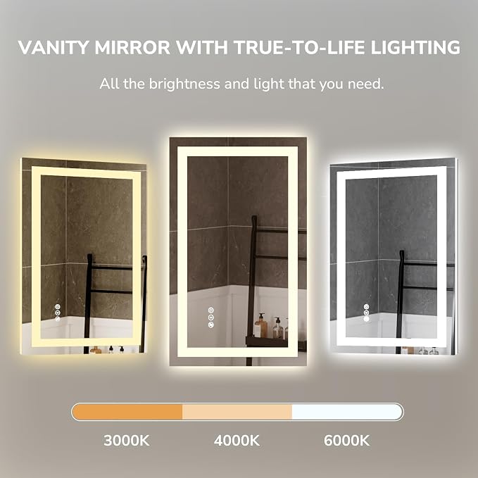 USHOWER LED Bathroom Mirror 28x36 Inch Tempered Glass - Image 2