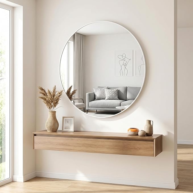 HARRITPURE Round Mirror 24" White Wall Mounted Circle Mirrors Vanity Mirror - Image 5