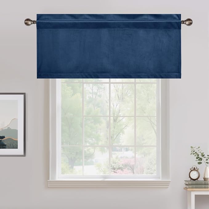 NICETOWN Navy Blue Velvet Cafe Valance, Window Treatment - Image 6