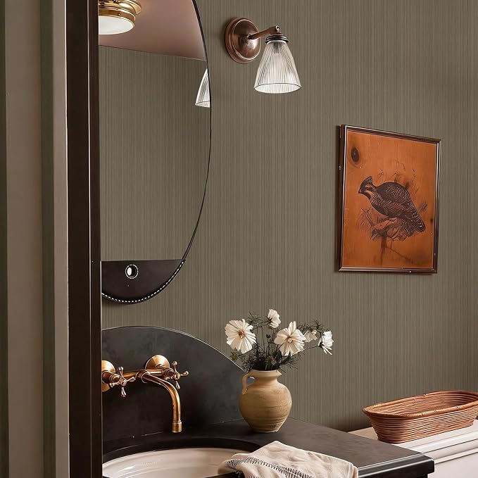 YXTII 20.8" x 393.7" Peel and Stick Wallpaper Grasscloth, Thick Brown Textured - Image 6