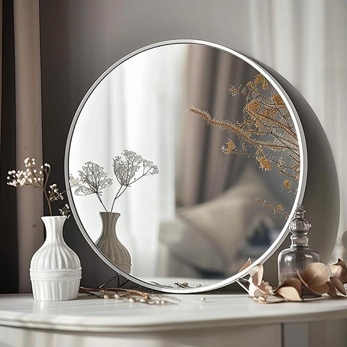 White Round Mirror 18 inch, Bathroom Mirror, Round Wall Mirrors - Image 5