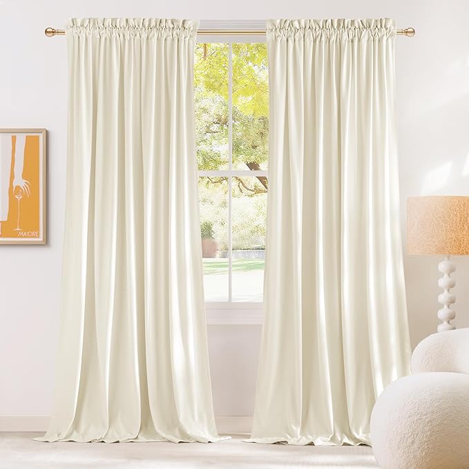 NICETOWN Thermal Insulated Velvet Curtains Ivory 96 Inch Length, Heavy Duty by NICETOWN