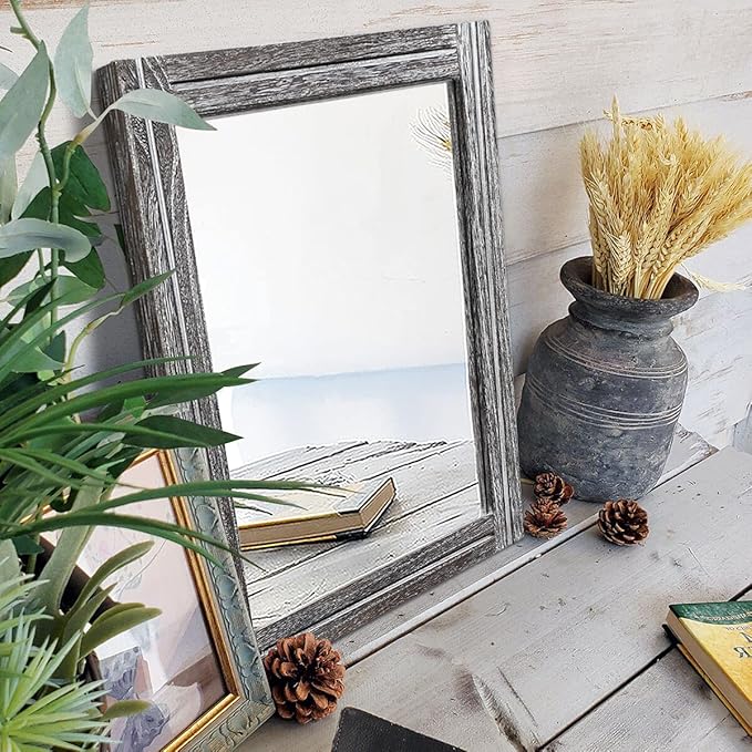 AAZZKANG Rustic Mirror Wood Framed Wall Mirrors Large 20"x16" Rectangle - Image 6