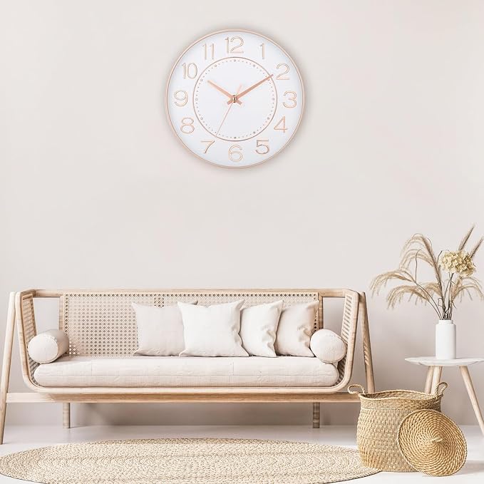 HZDHCLH Modern Wall Clocks Battery Operated, 10 inch White and Rosegold Clock - Image 5