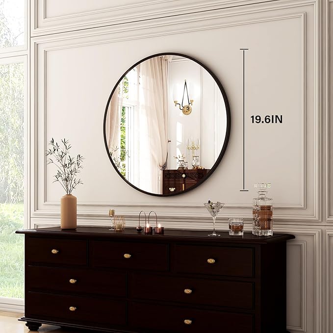 HARRITPURE Round Mirror 19.6 Black Wall Mounted Circle Mirrors Vanity Mirror - Image 4