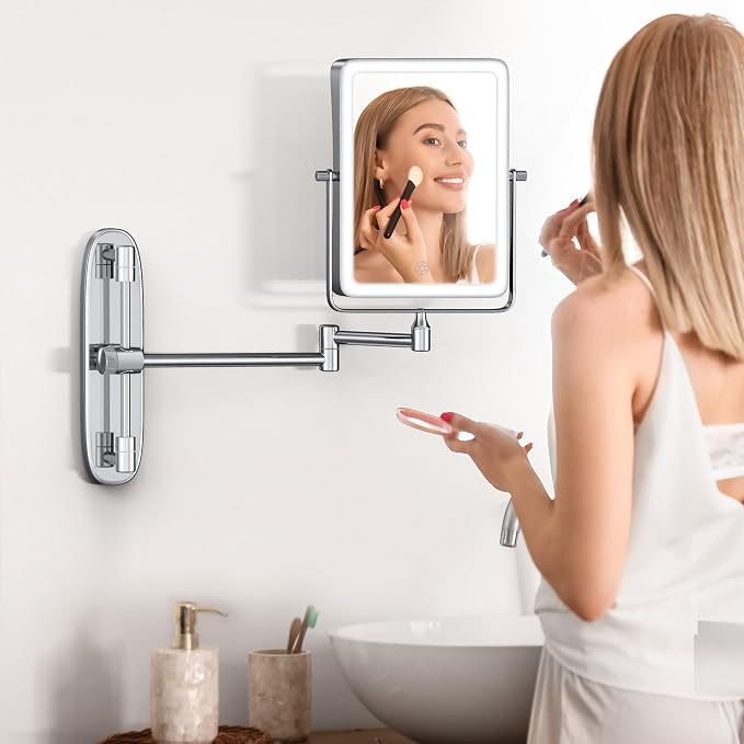Wall Mounted Lighted Makeup Mirror, Rectangle Double Sided 1X/7X Magnifying - Image 7