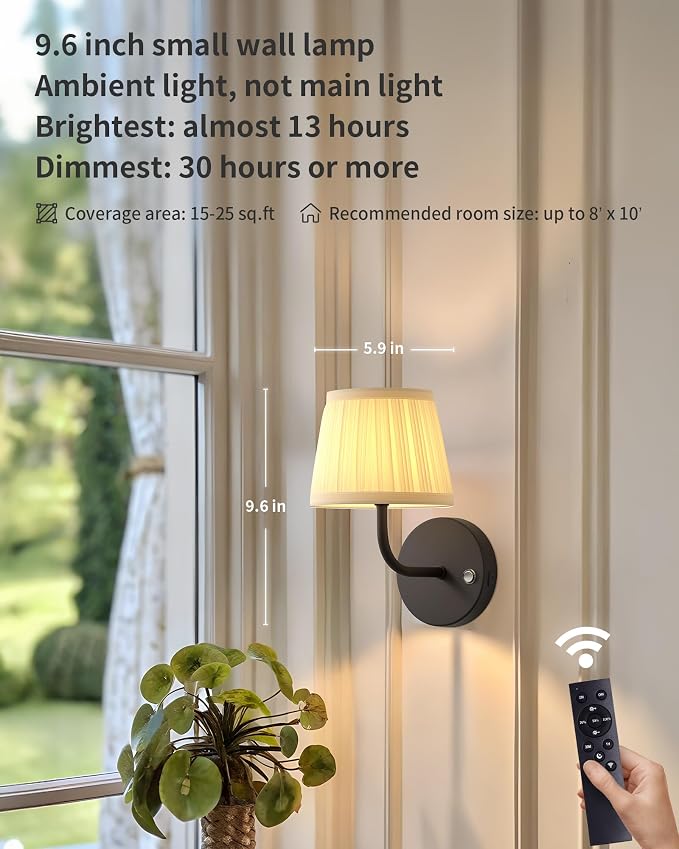 PUSU LED Cordless Black H9.6 inch Small Wall Sconces Set of 2, Rechargeable - Image 2