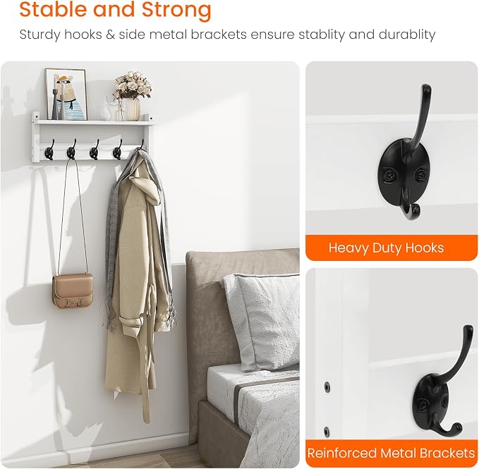 Homode Wall Shelf with Hooks, Coat Rack Wall Mount with Pegs, Hanging Entryway - Image 5