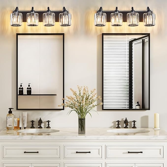 Black 4 Light Fixtures Bathroom Vanity Light Crystal Modern Vanity Over Mirror - Image 6