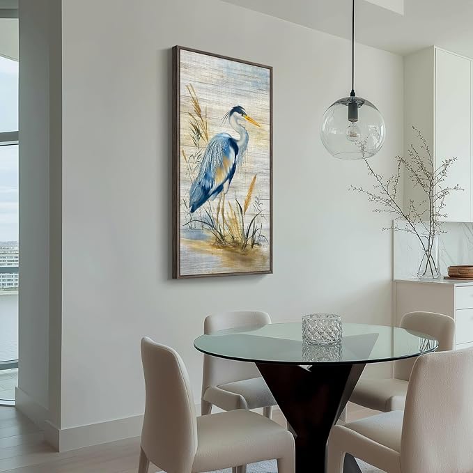 Framed Vertical Blue Heron Living Room Wall Art, Large Vintage Bird Picture - Image 5