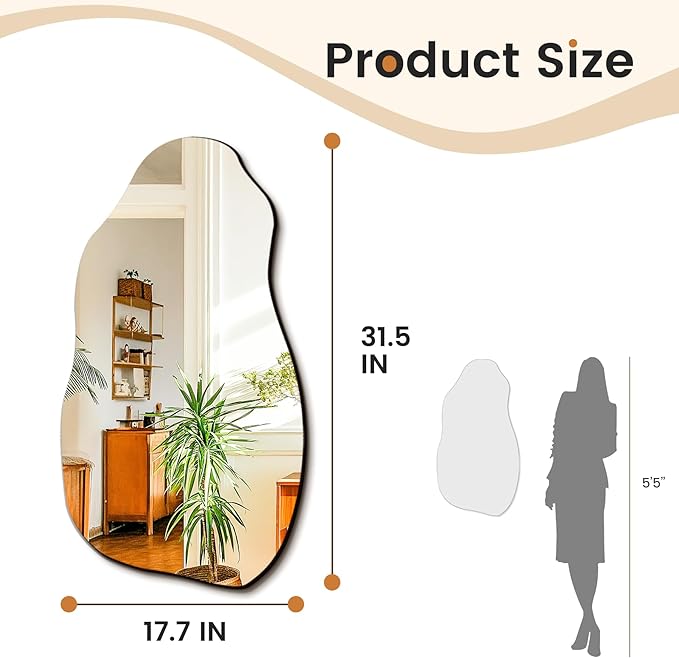 TRAHOME 32'' x 18'' Irregular Asymmetrical Wall Mirror - Image 4