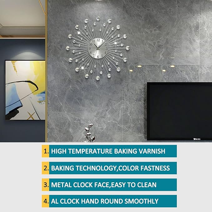 Large Metal Decorative Wall Clocks Silent Non-Ticking, Bling Shining Modern Art - Image 6